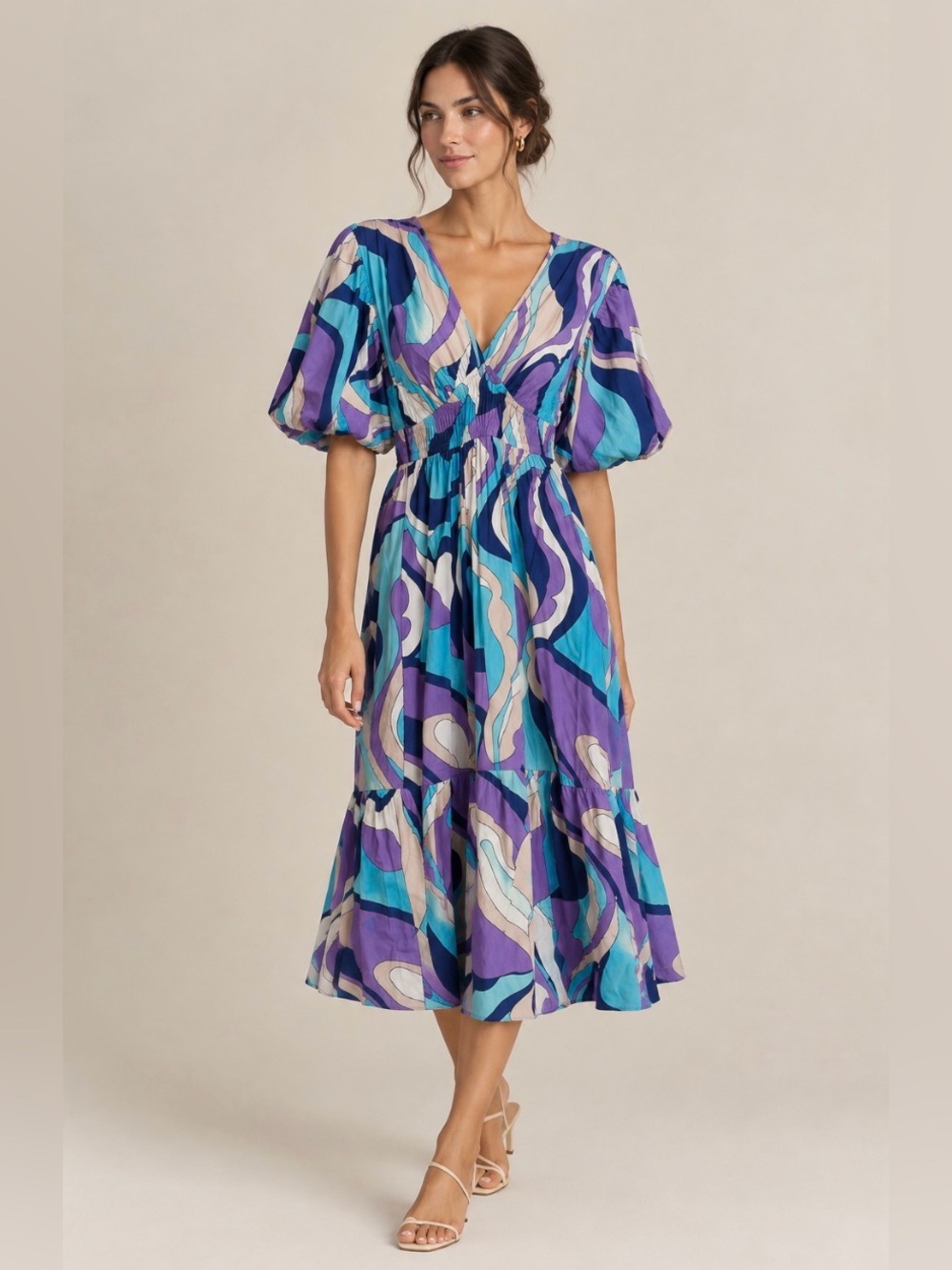 NWOT Jessica Simpson Abstract Print Purple & Teal Midi Dress